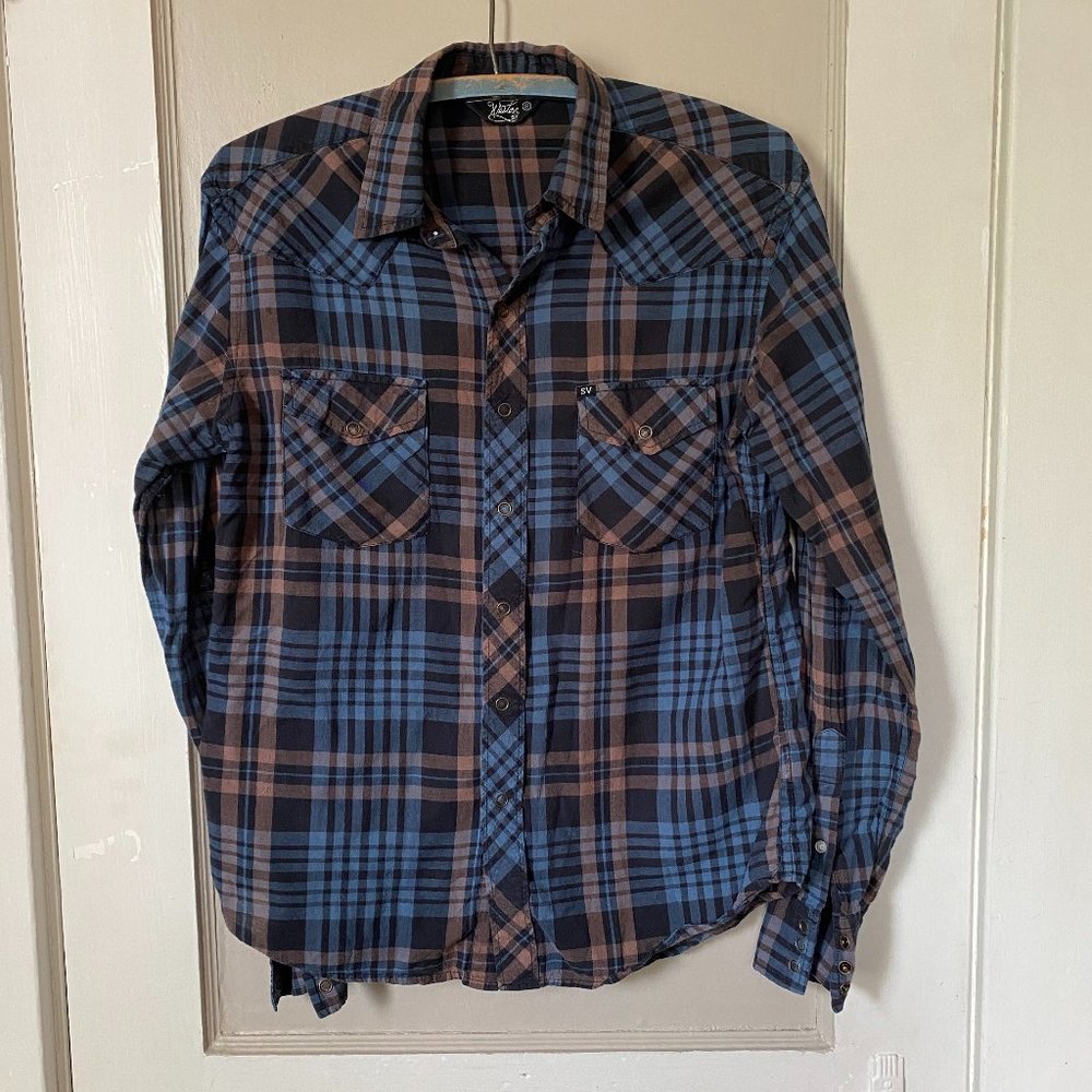 Salt Valley Urban Outfitters Western Plaid Long Sleeve Snap Shirt, Size Small